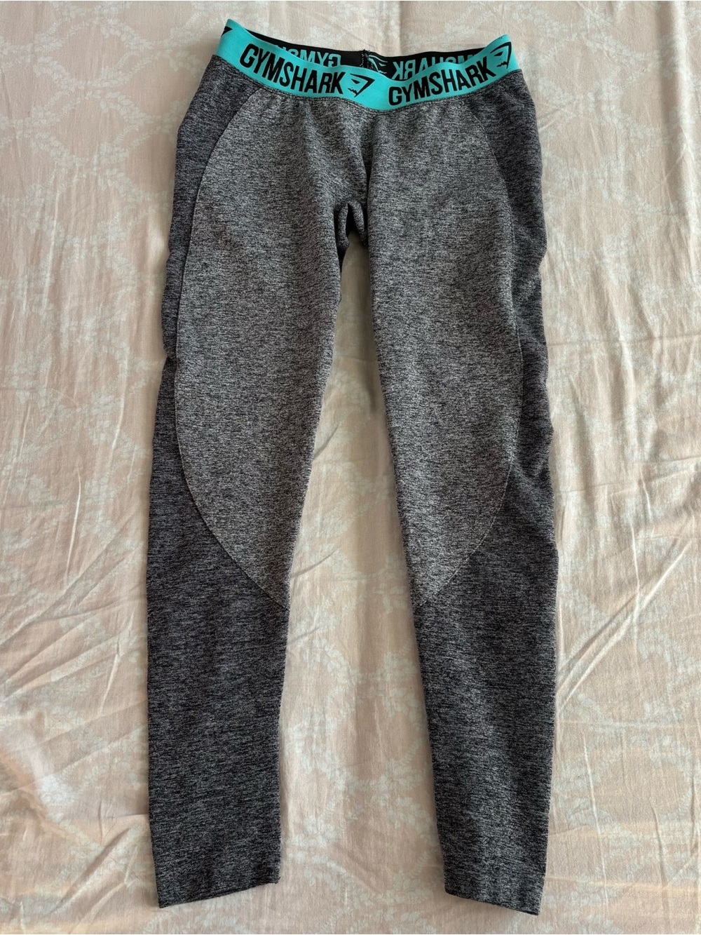 Gymshark Heather Gray Leggings with Teal Waistband